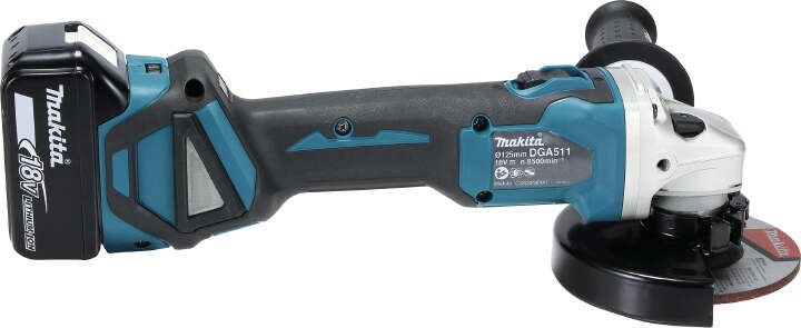 makita Winkelschleifer DGA511RTJ 18V / 5,0Ah, mit 2 Akkus, Ladegerät und Koffer